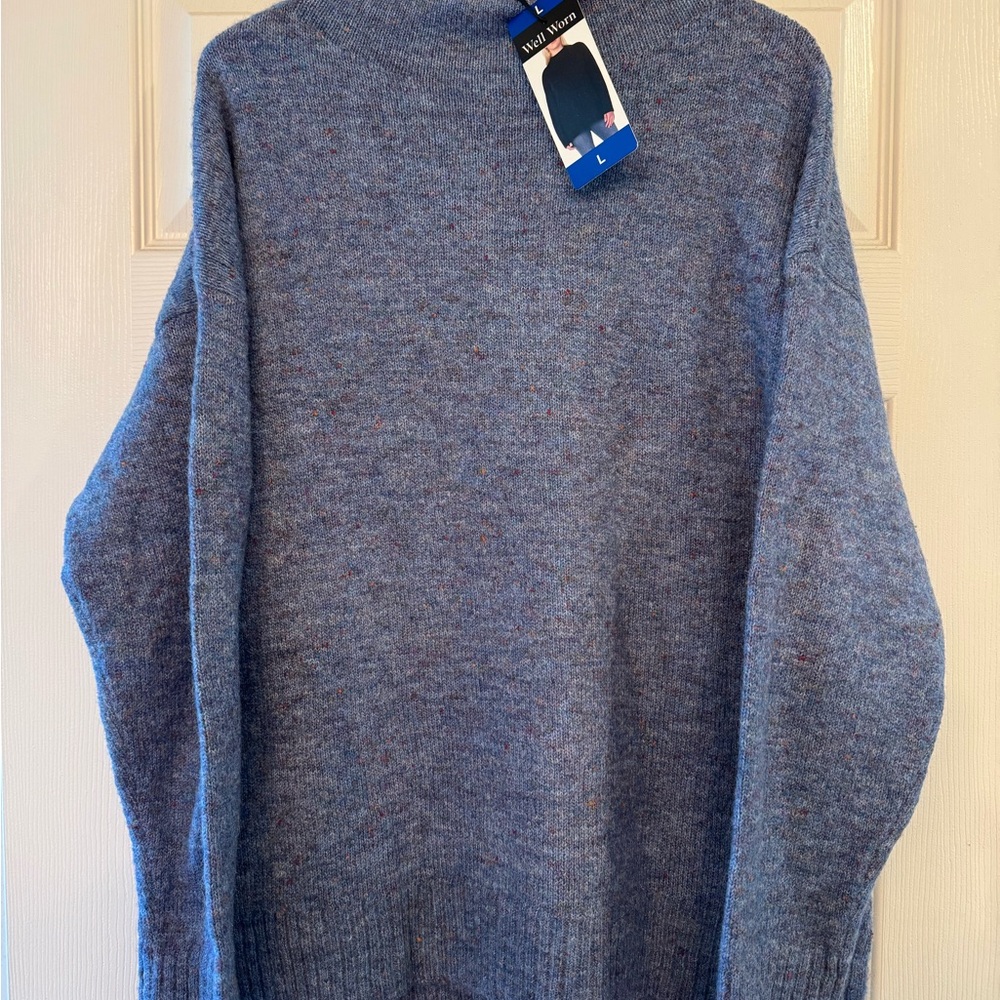 Well Worn Women's Heathered Blue Turtleneck Sweater